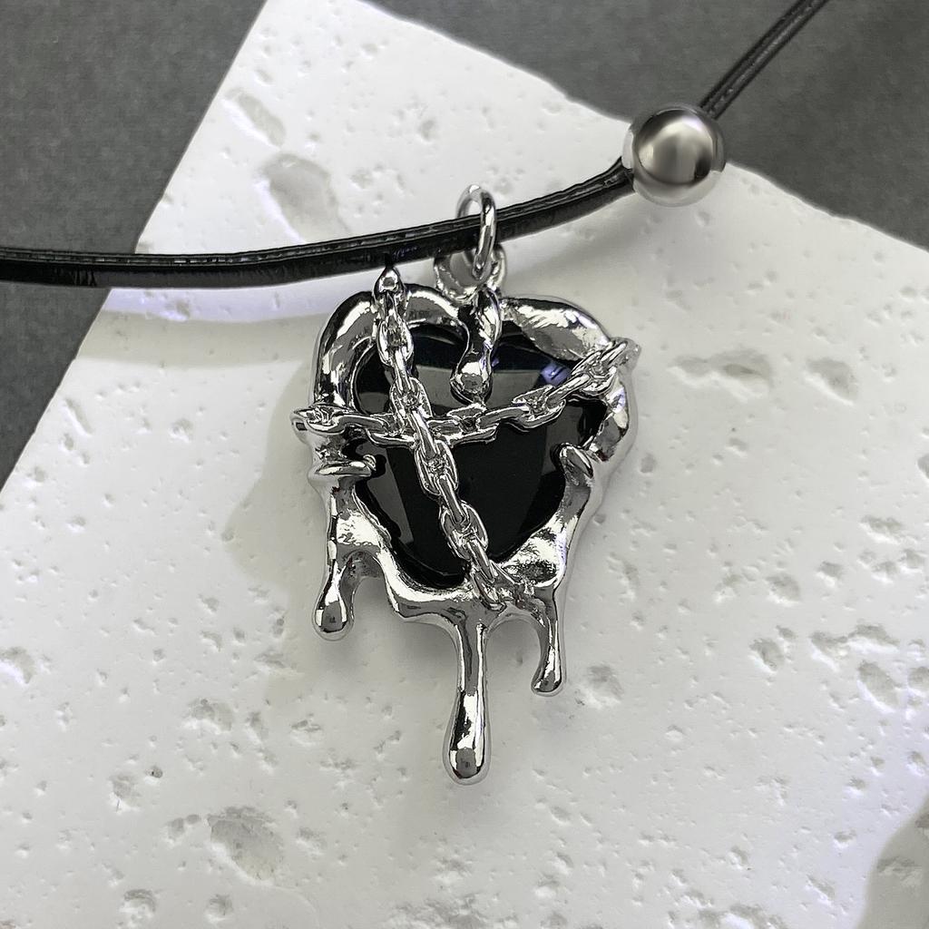 Punk Gothic Red Lava Star Cross Heart Pendant Leather Rope Necklace  Vintage Harajuku Grunge Heart Vortex Sun Charms Chain