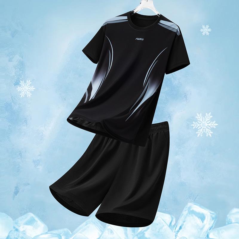 Men's Quick-Dry Sports Suit: Short Sleeve T-Shirt & Summer Fitness Football Training Gear. Custom Logo Option Available.