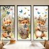 Renters Window Sticker Spring Fox Clings Cartoon Flowers Butterflies Glass Non-glue Decoration Removable Cute Animal Decals for Home Office Shop Decor