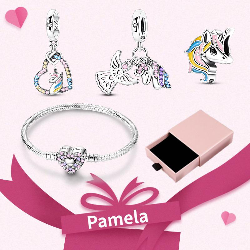 Pink Heart Charm Set 925 Original Silver Charms Bracelet With Gift Box For Women Wedding Anniversary Jewelry Gift 4pcs/lot