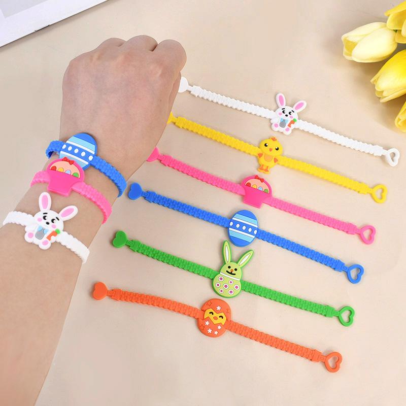 Easter Kids Gift Rabbit Eggs Wristband Silicone Ring Keychains Happy Easter Birthday Party Favors Goodie Bag Basket Filler Toys