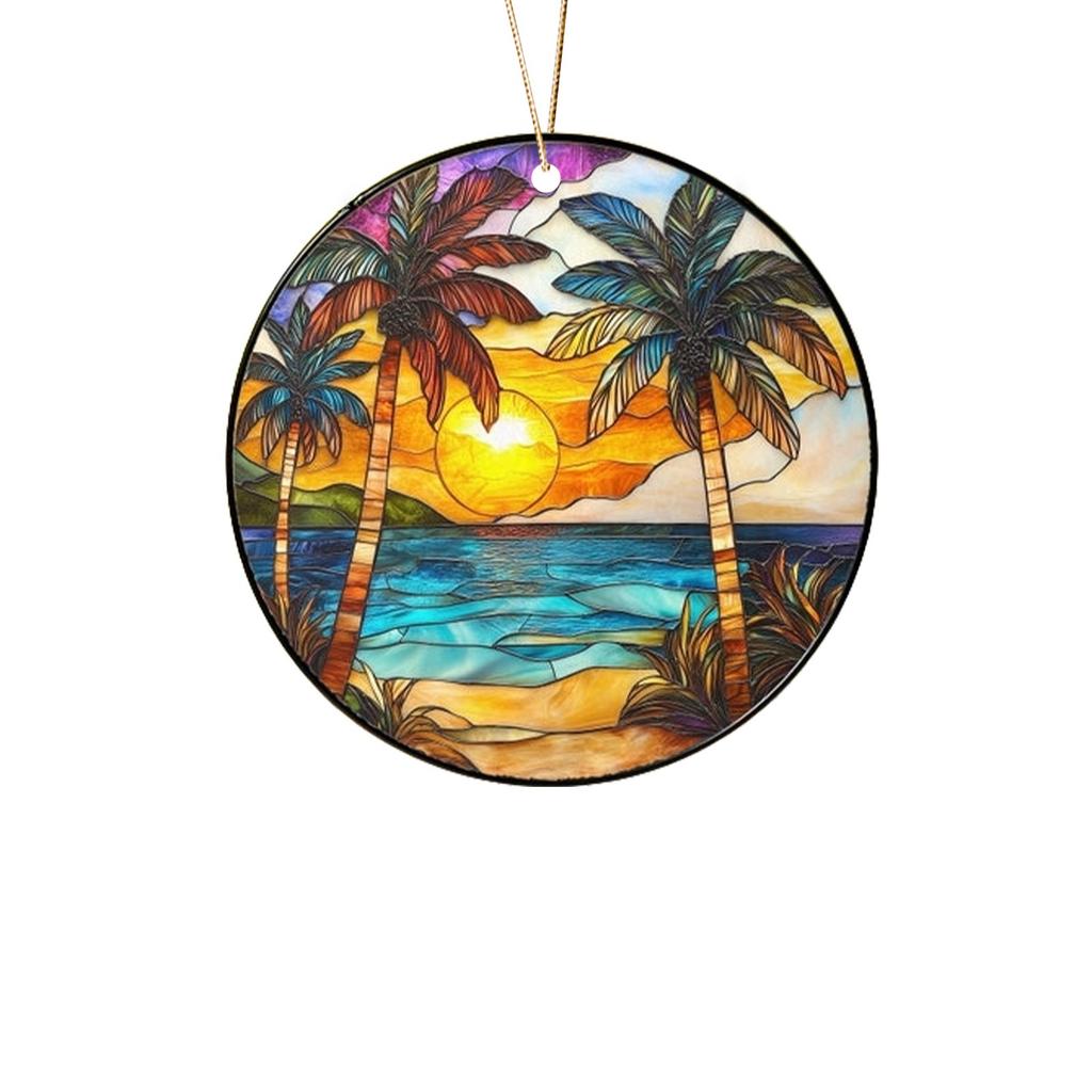 Beach Sunset Suncatcher Ornament Acrylic Window Decoration, Creative Lighting Craft Pendant Home Decoration Hanging