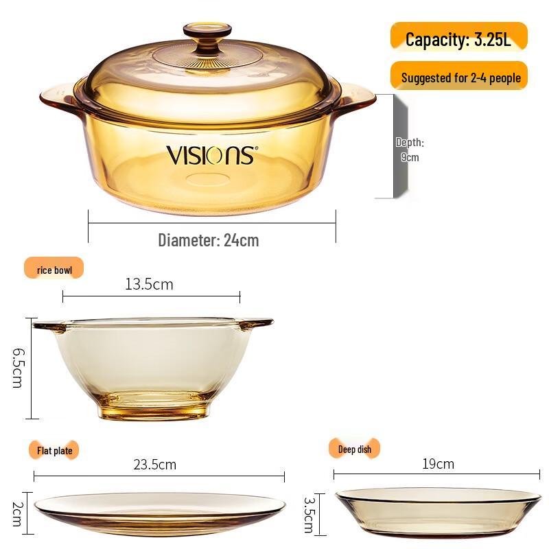 Corning 3.25L Soup Pot & 6-Piece Heat-Resistant Glass Dinnerware Set