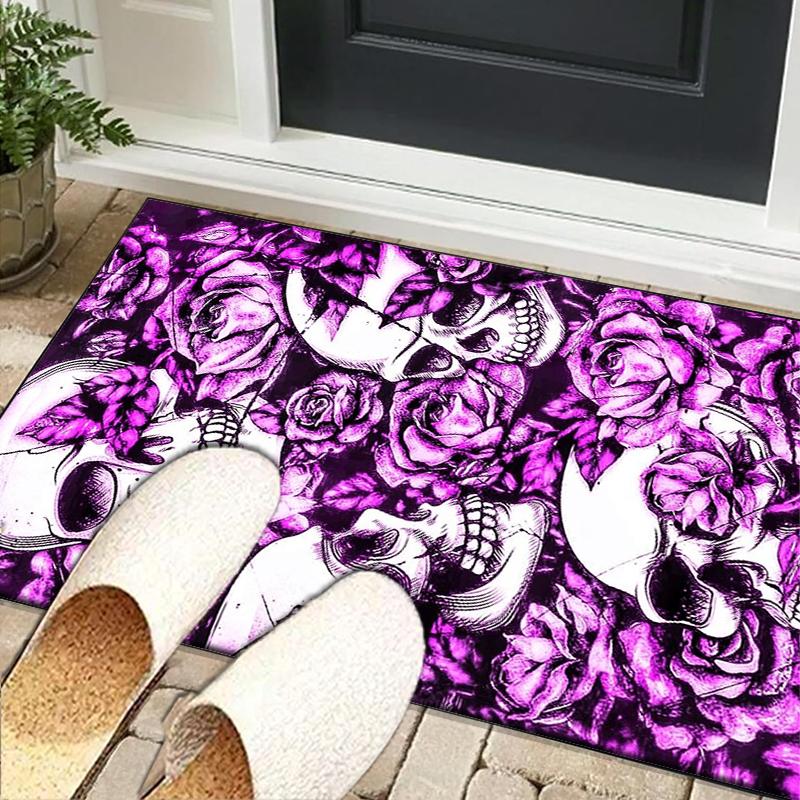 Skulls And Roses Artwork Office Rug Chair Mat, Entryway Carpet, Suitable for Front Door, Bedroom, Living Room, Desk, Holiday Gift