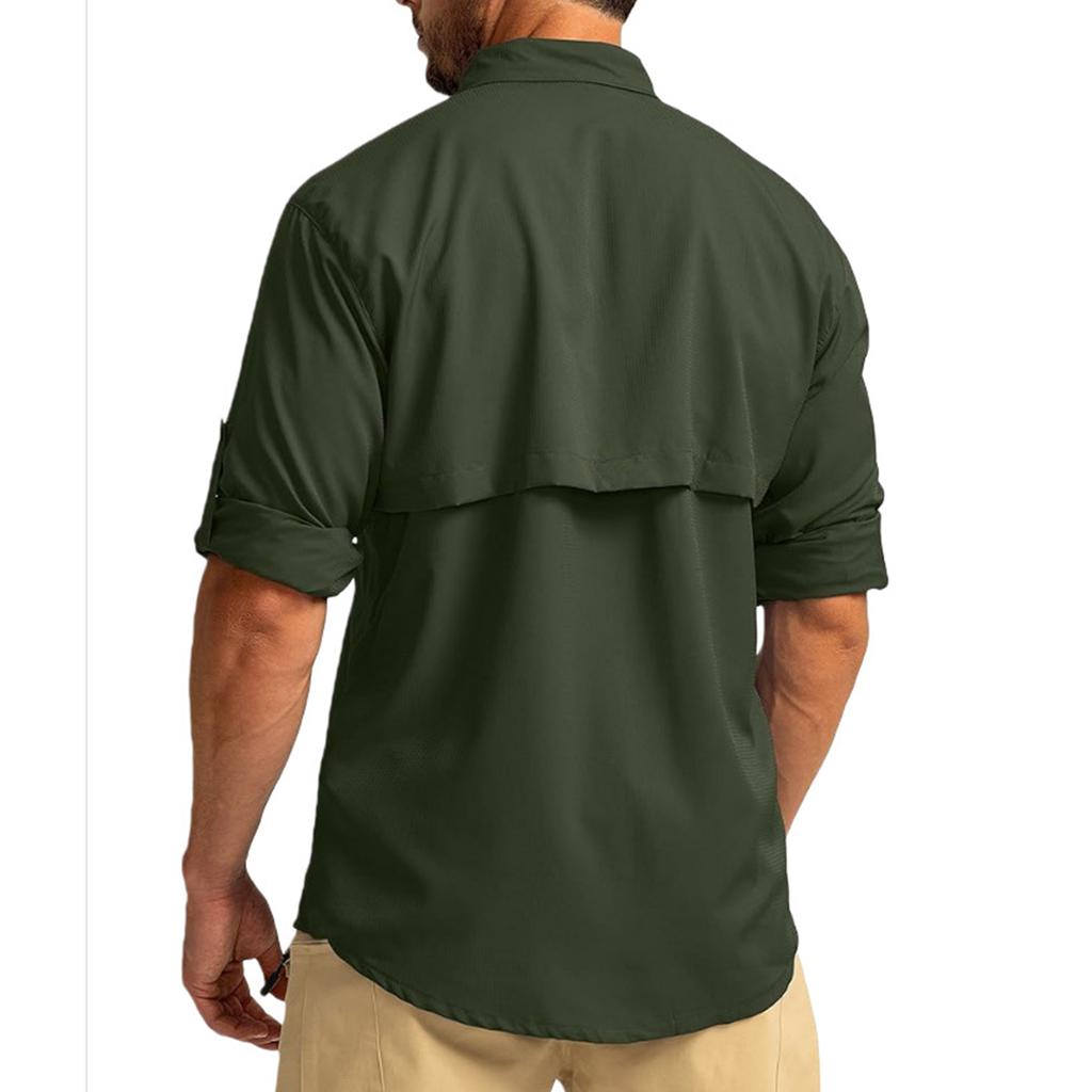 Men's Color Casual Loose Button-Down Collar Faux Pocket Long-Sleeved Shirt