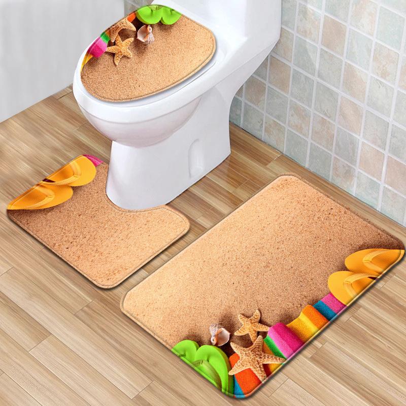 Badezimmermatten Dreiteiliges Badezimmer-Toilettenmatten-Set Badezimmer Rutschfeste Matten Strandlandschaft Stil Matten