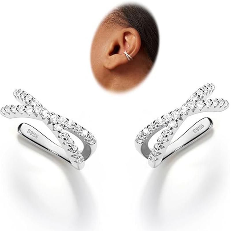 

Серебряные серьги-каффы S925 без прокола для женщин, подарки, 5A кубический цирконий, клипсы на хрящ, козелок, ушную раковину, фейковые серьги