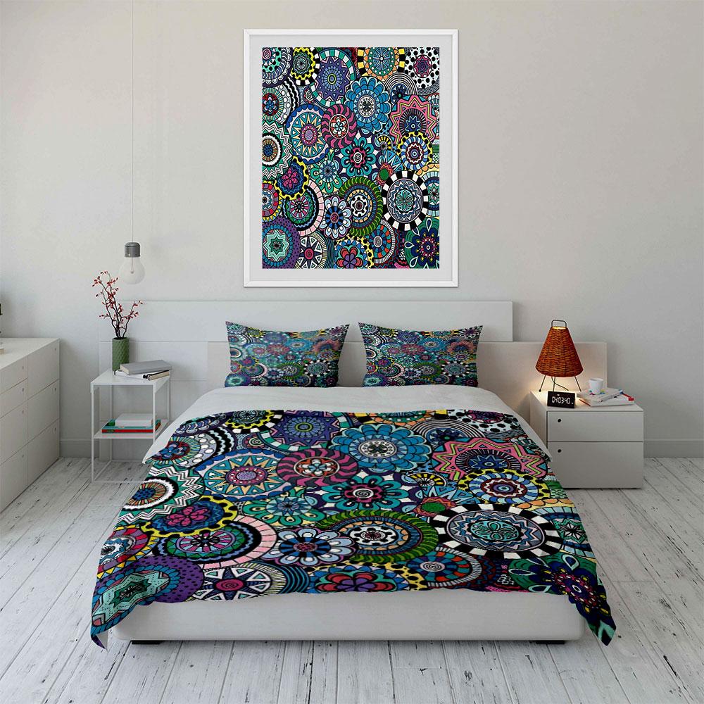 Colorful Mandala Three-Piece Set Decor Bedding Set With 1 Duvet Cover 2 Pillowcases Single Double King Queen, Gift