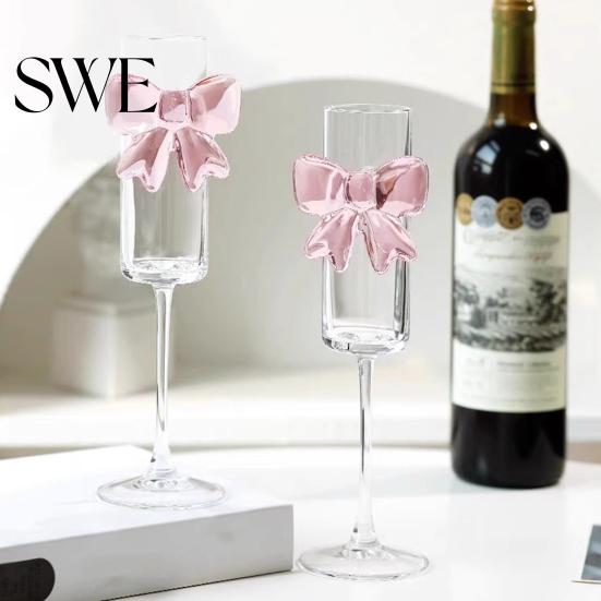 3D Butterfly Decoration Wine Glass Champagne Flutes with Pink Faux Crystal Wedding Party Anniversary Glasses
