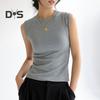 Women's Tank Top Sleeveless Cotton High Neck Crop Top Ribbed Slim Fit Basic Shirt Spring Summer Casual Outfit