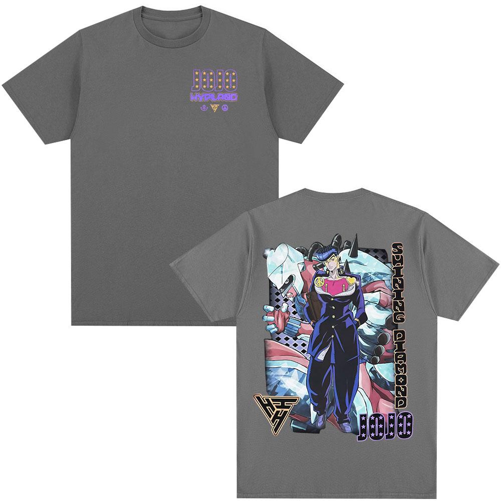 Anime JoJo Bizarre Adventure Tshirt Higashikata Josuke Manga Tshirts Mens Women Fashion Casual Loose Short Sleeves T Shirt