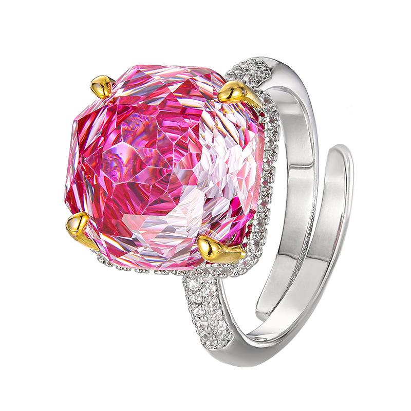 Jewelry Copper Bottom Gold-Plated Imitation Rose Cut Dragon Fruit Color Light Luxury Ring Women 14 * 14