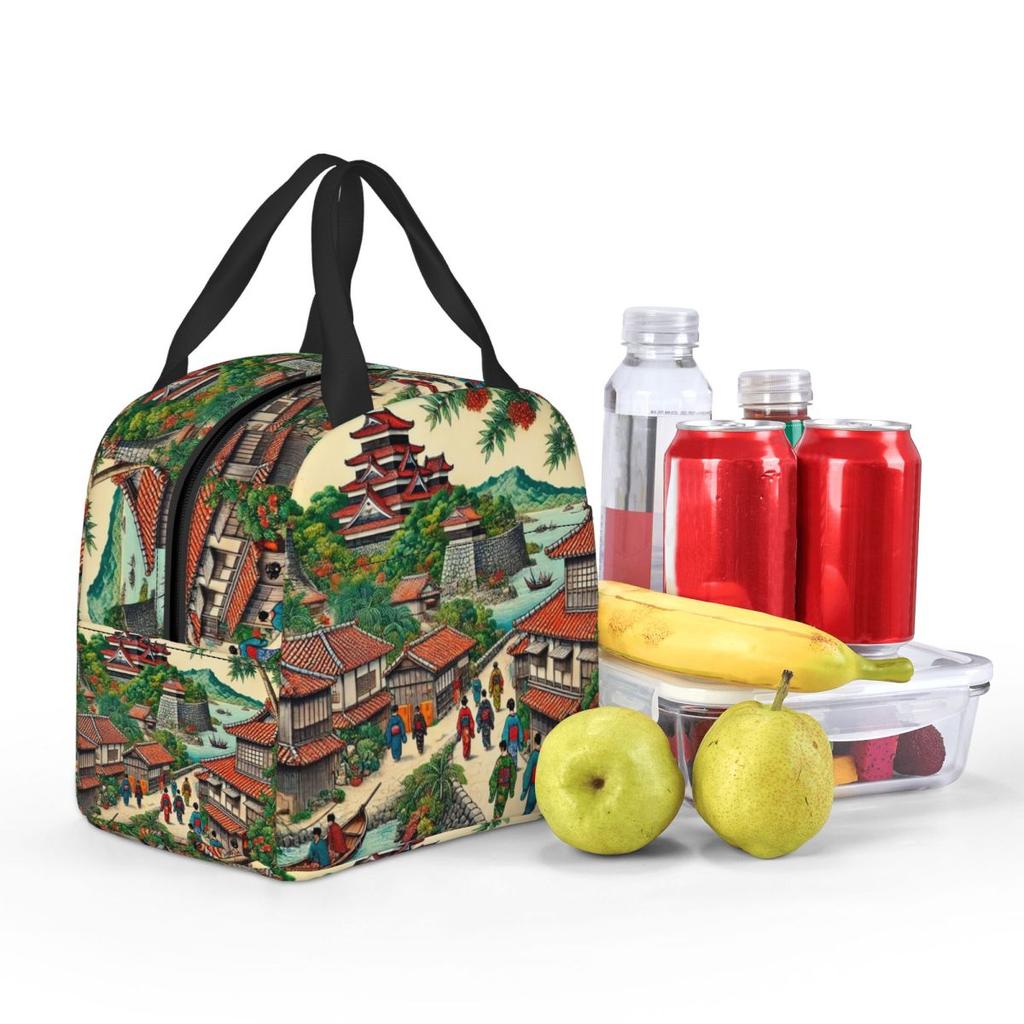 Ryukyu Kingdom Castle Town Walk Insulated Lunch Bag for Kids School Cooler Thermal Food Box Tote Portable Lunch Boxes Container