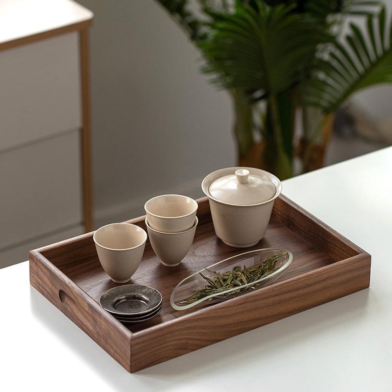 Black walnut tray Japanese style solid wood dry brewed tea tray rectangular household tea cup tray meal dessert plate