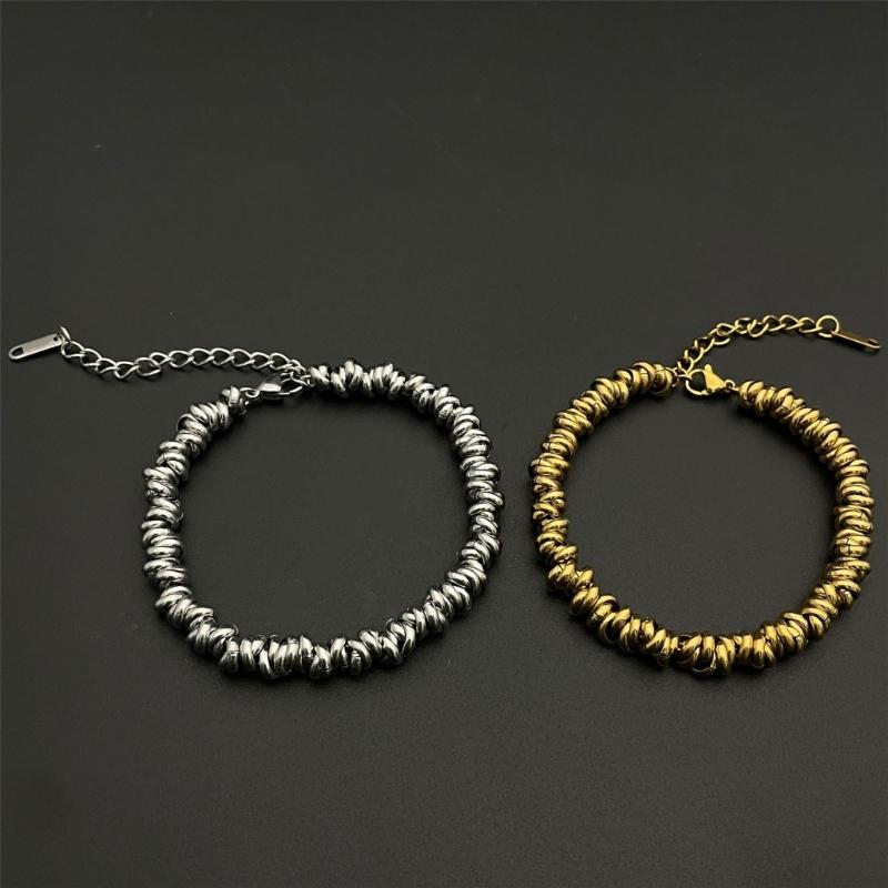 Retro Chain Bracelet in Stainless Steel with Lobster Clasp, Rounded Bead Links and Casual Daily Wear Looks for Styling