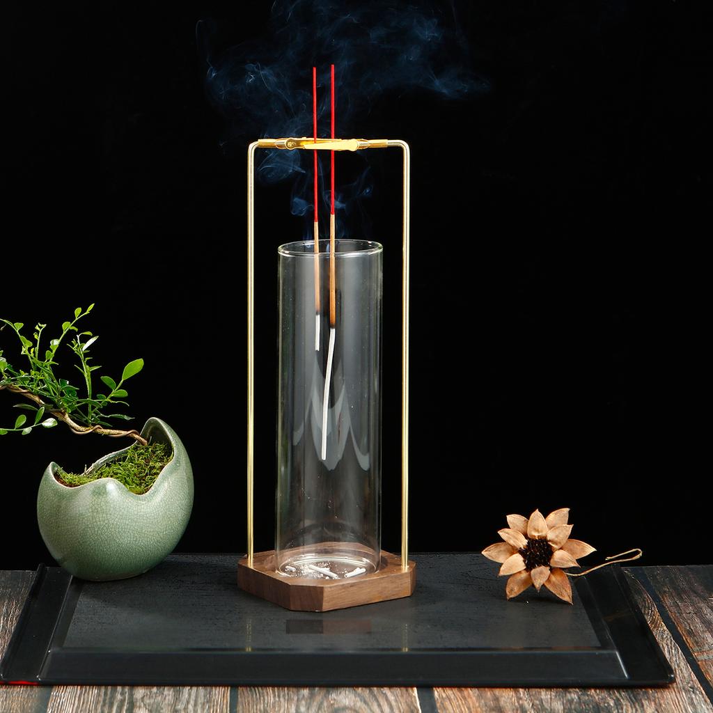 Incense Holder for Double Sticks Upside Down Incense Burner with Removable Glass Ash Catcher Anti-Ash Flying Home Decor