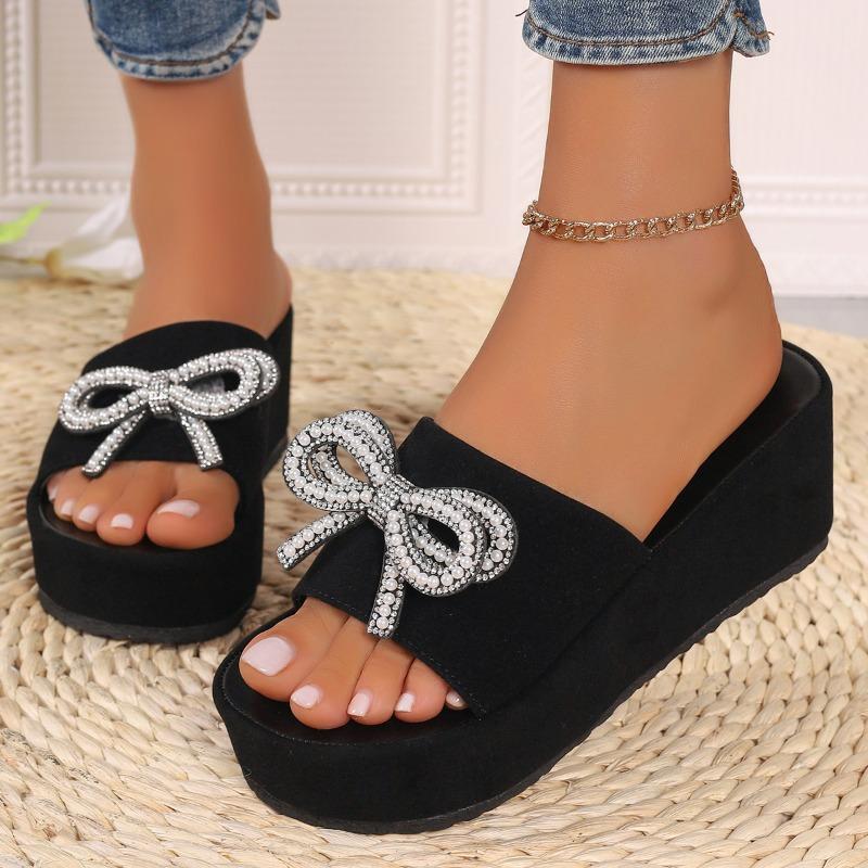 Fashion Summer new women's thick soled open toed slippers bow decoration 2025 Fashionable and stylish women's slippers