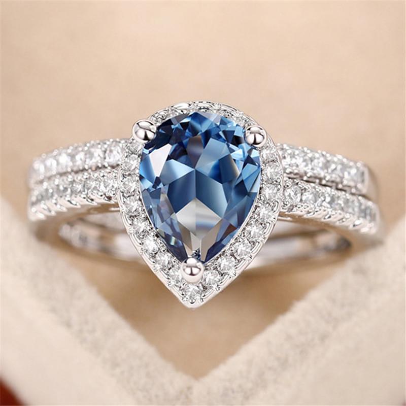 

Элегантные женские обручальные кольца из стерлингового серебра с синим кубическим цирконием, роскошные аксессуары для помолвки, модные ювелирные изделия 9