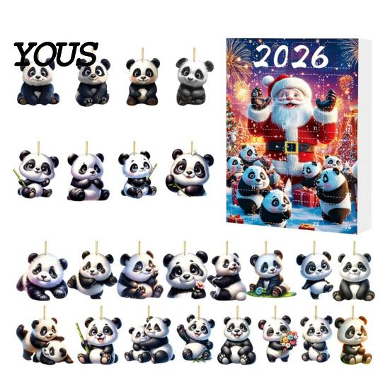 Christmas Countdown Calendar Panda Advent Calendars 2026, 2D Acrylic Cute Hanging Ornaments for Themed Party Favors Xmas Tree, 24 Days Calendar, Gifts