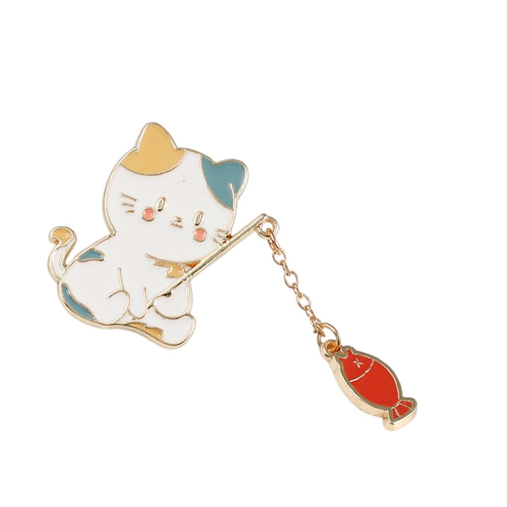 Playful Cat Fishing Brooch Adorable Alloy Pin Lightweight Design For Kids Adults Fashion Accessory With Colorful Fish Charm