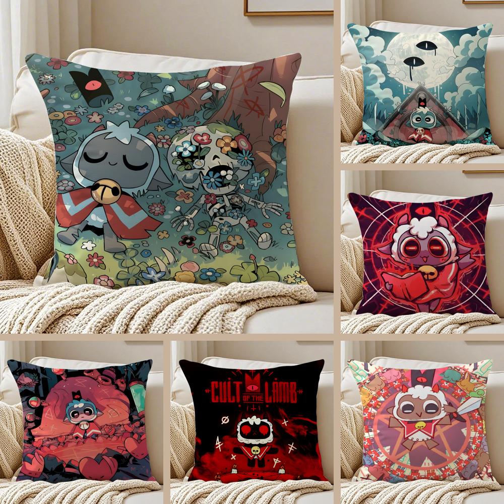 Gothic CCult Of The Lambs Game Cushion Cover Pillowcase Antidustmite Invisible Zipper Short Plush Sofa Cushion
