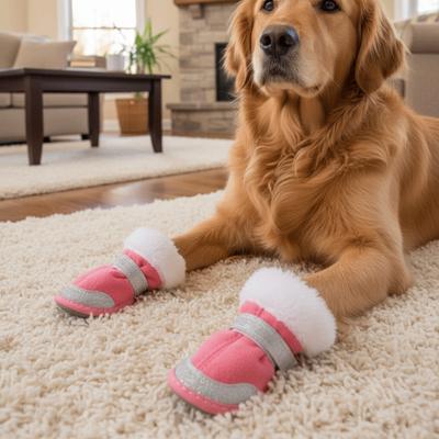 4Pcs/Set Reflective Waterproof Winter Dog Shoes Warm Soft Sole Anti-slip Dog Shoes Adjustable Velvet Pet Snow Boots Snow Walking
