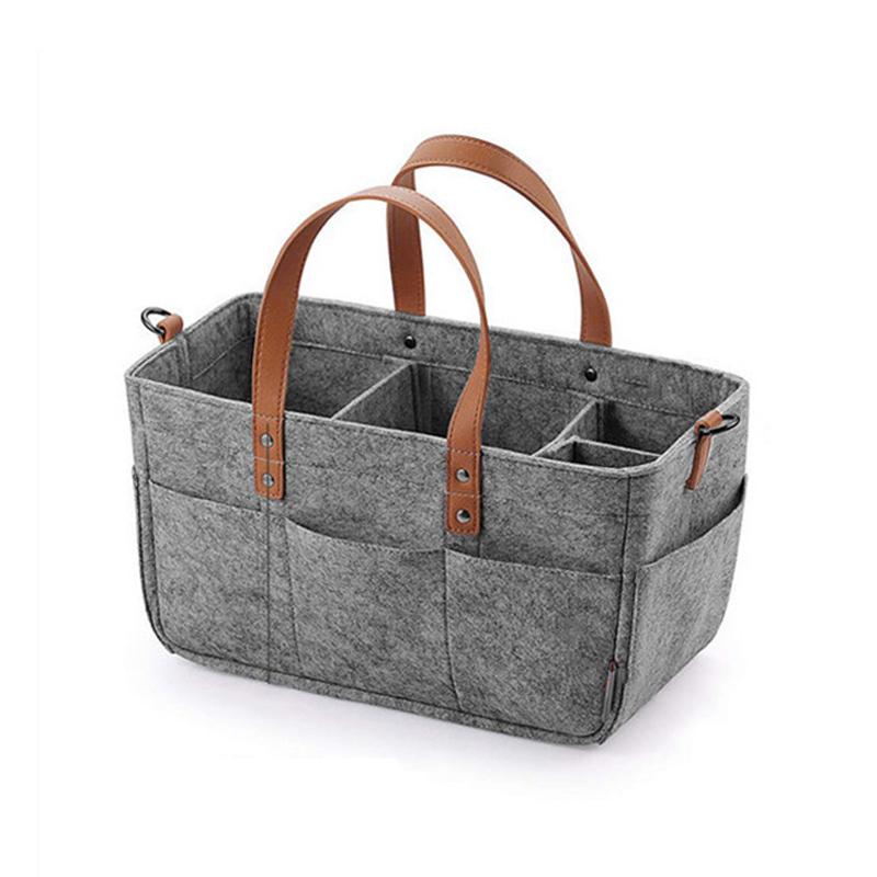 

Детский фетровый органайзер для хранения, корзина для детских подгузников, сумка для подгузников с ручкой, переноска для пеленания детей, большой карман темно серый