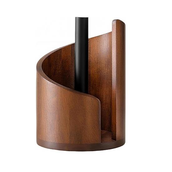 Mountain Paper Towel Holder Countertop with Wood Round Base And Iron Holder One-Hand Tearing Wood Paper Towel Holder for Kitchen Dining Room