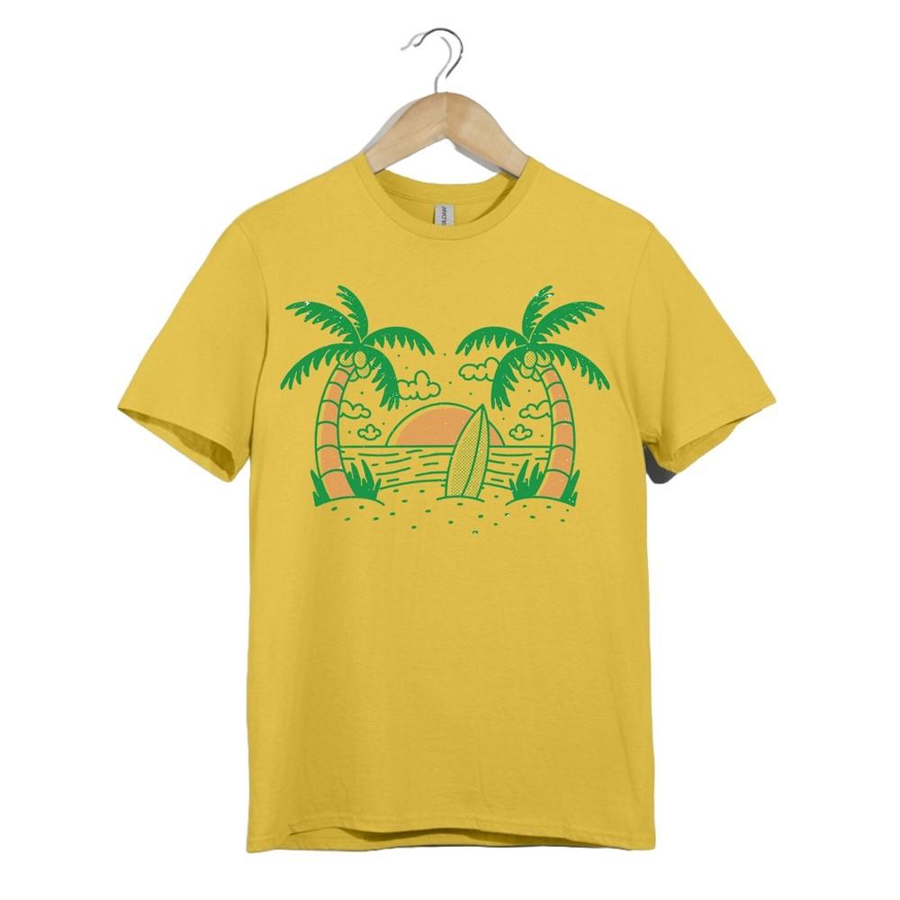 

Футболка с графическим принтом «Тропический закат и серфинг» – Пальма, Океан, Пляжные вайбы, Унисекс M