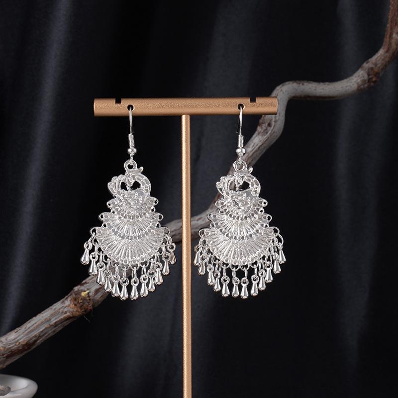 Retro Peacock Phoenix Ethnic Style Earrings Guizhou Scenic Spot Earrings Bohemian Style Long Earrings