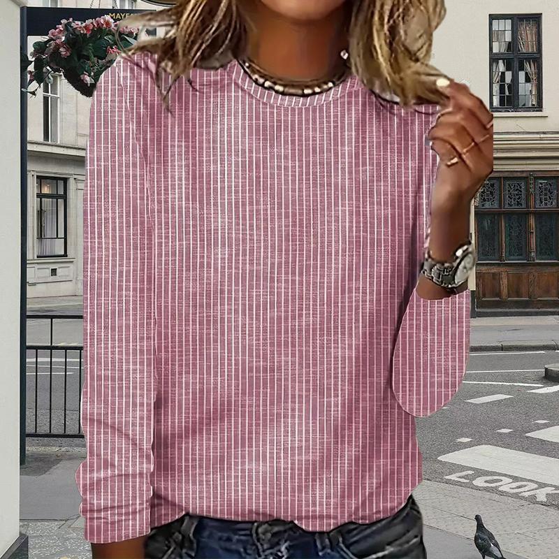 

Топы для женщин, белая полосатая футболка с круглым вырезом и длинным рукавом, осенний повседневный тонкий пуловер, женский топ с длинным рукавом