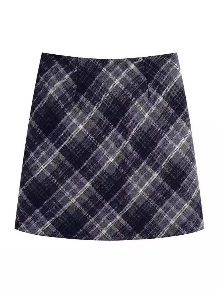 High-Waisted Wool Plaid Skirt: Plus and Petite Sizes, Slimming A-Line, Hip-Hugging Design