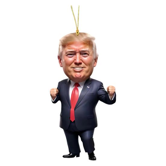 Cartoon Trump Pendant 2D Flat Acrylic Hanging Ornament Funny Trump Decoration for Christmas Tree Car Keychain