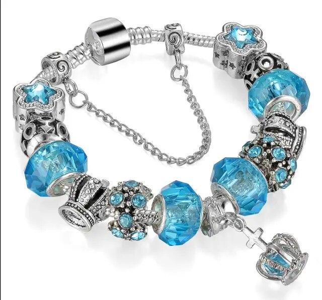 Mode Antik Silber Überzogene Pa Armbänder & Armreifen Kristall Herz Charme Perlen Armband für Frauen DIY Original Schmuck Geschenk