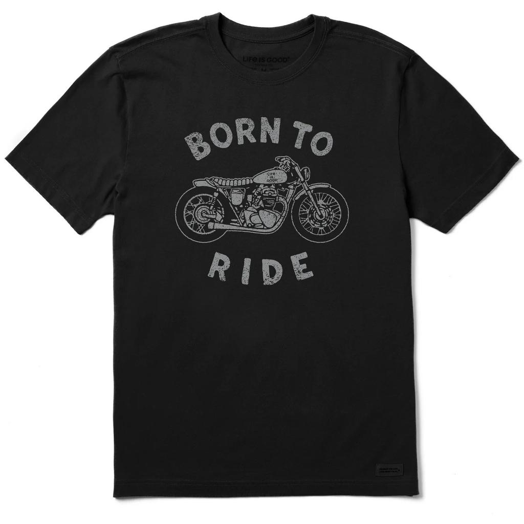 Life Is Good. Men's Born To Ride Motorcycle Short Sleeve Crusher Tee Faded Black