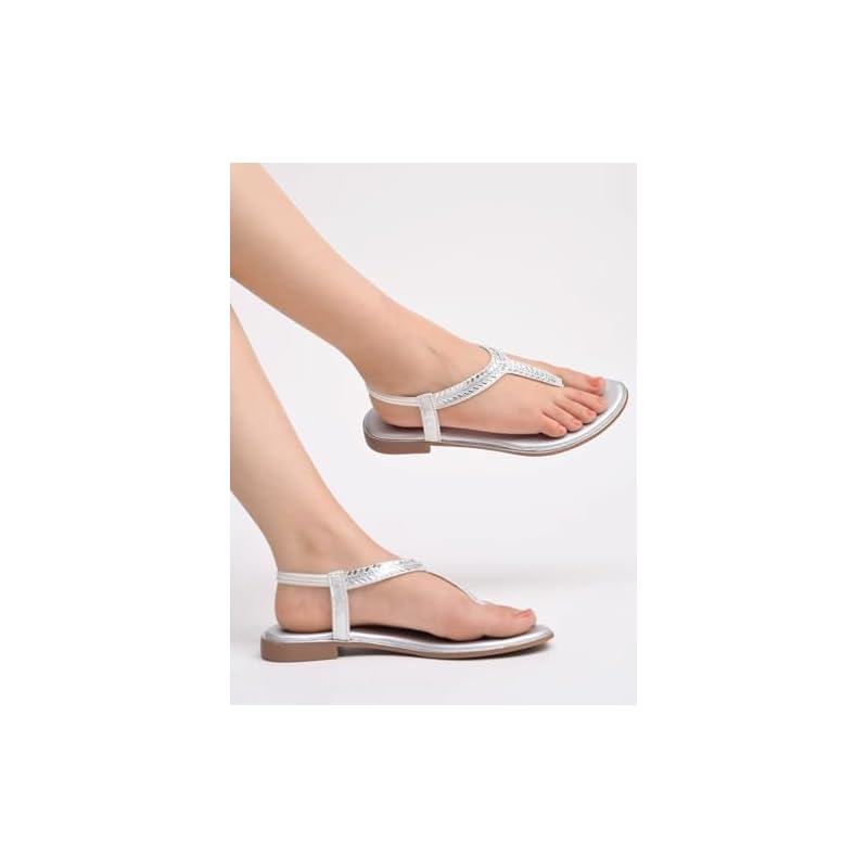 Shoetopia Embellished Women S Silver Flat Sandal /Eu40 7 UK серебряный