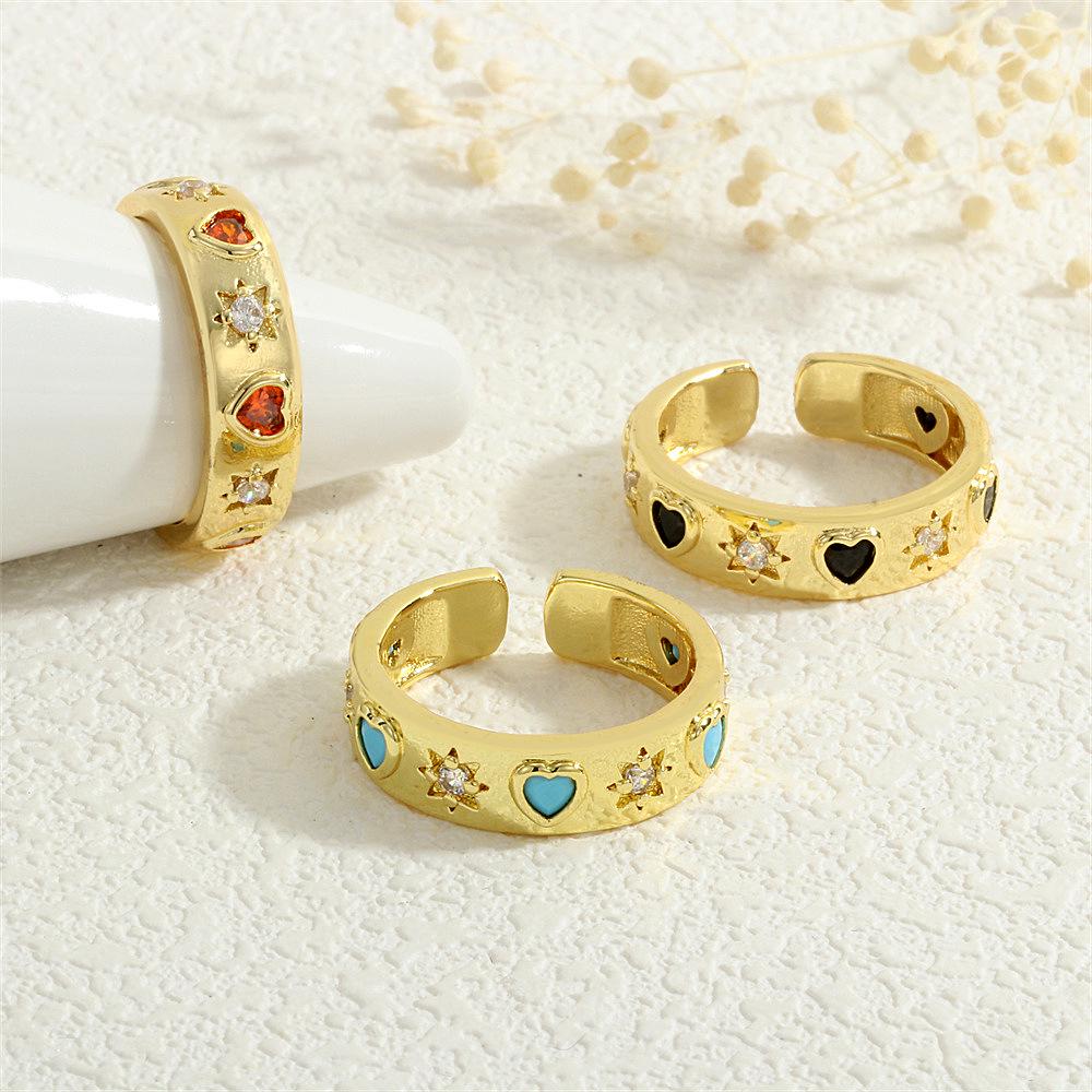 Heart and Star Zircon Open Ring: Chic European-American Luxury Women's Style