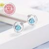 1 Pair of Silvery Stud Earrings, Featuring a Hollow-out Circular Moonlight Blue Design—simple, Hypoallergenic