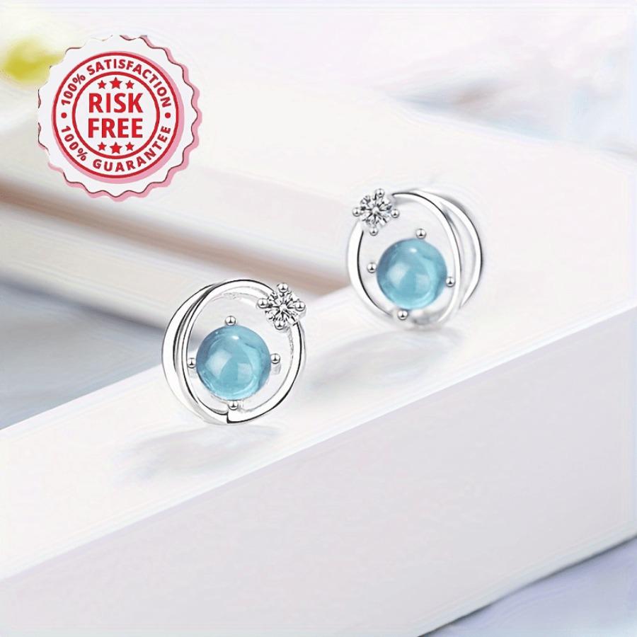 1 Pair of Silvery Stud Earrings, Featuring a Hollow-out Circular Moonlight Blue Design—simple, Hypoallergenic