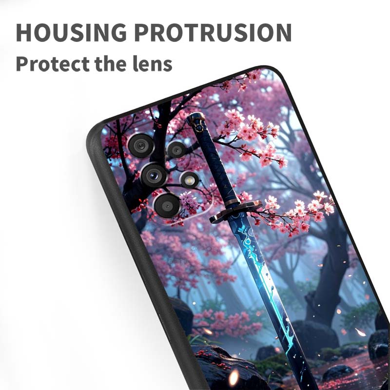 Ancient style swordsman For Samsung A73 A72 A71 A55 A54 A53 A52 A51 A13 A22 A16 A15 A12 A14 A26 A07 5G Black Phone Case