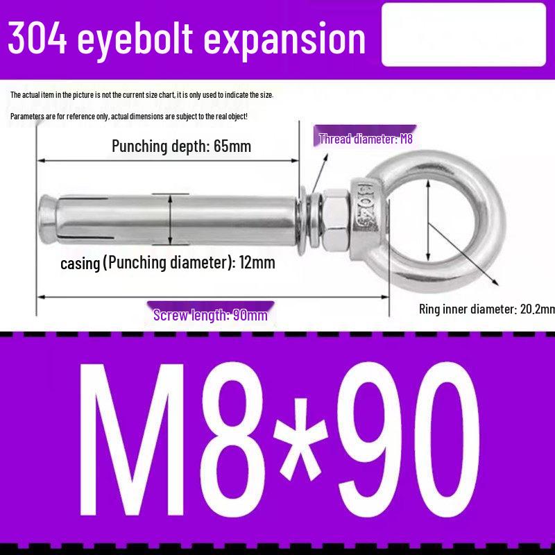 304 Stainless Steel Expansion Bolt with Ring Hook, M6/M8/M10/M12.