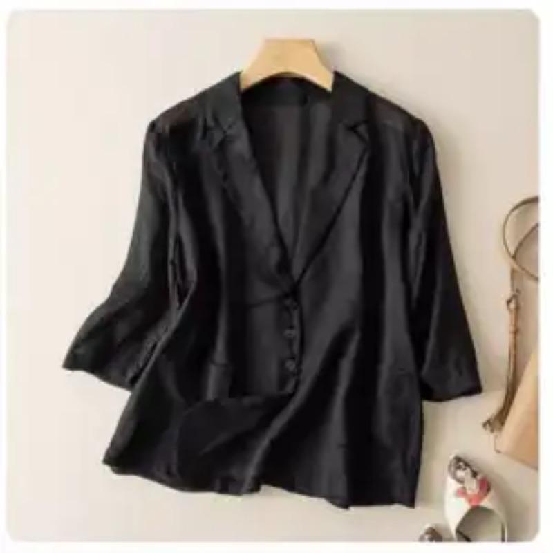 Spring Women's Linen Notched Collar Blazer Loose Casual Jacket