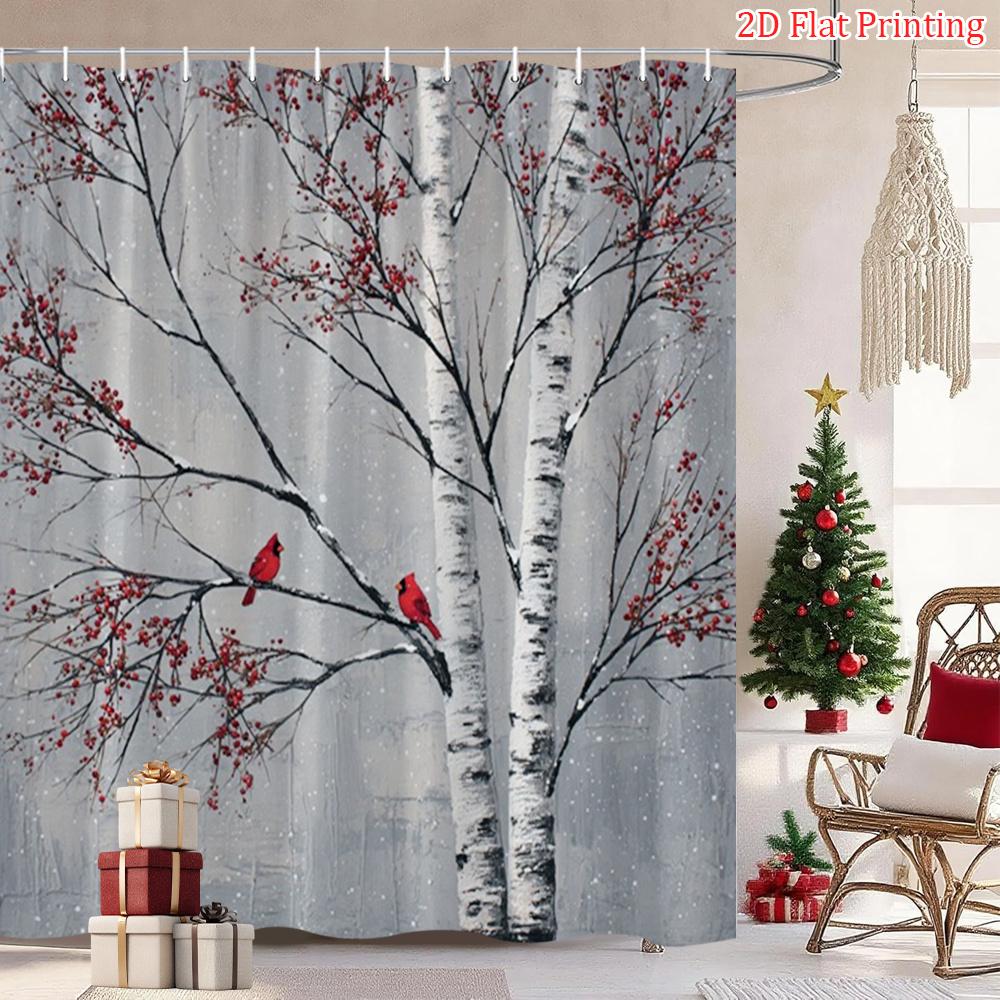 

1Pc Winter Red Cardinal Pattern Shower Curtain, Polyester Fabric, Machine Washable, Suitable For Bathroom Decoration W60H190(CM)-1 Pcs