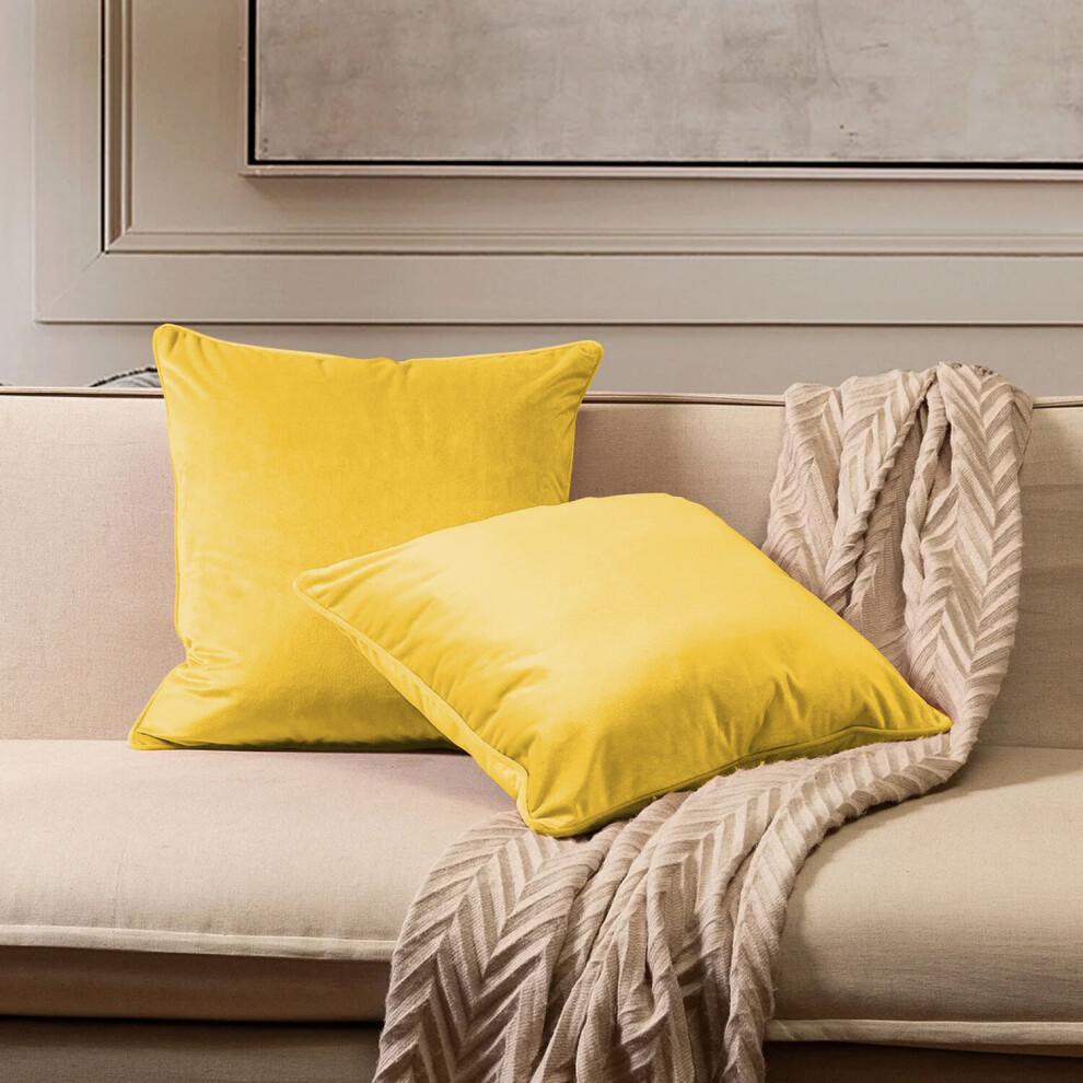 (Ochre, 2 x Cushion Cover) Crushed Velvet Cushion Covers Luxury Plush Plain Soft Sofa Cushion Covers