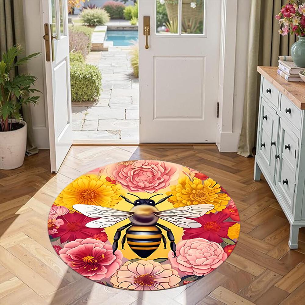 Bee Round Floor Rug Perfect for Dormitory Study room Decorate room Hallway Anti-slip Round Rug Anime Office Decor Gift for Festivals