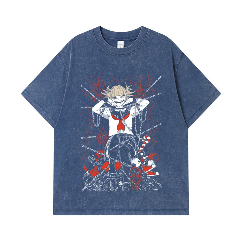 275 GSM Washed T-shirts 100% Cotton My Hero Academia V8 Toga Print Unisex Heavy Cotton T Shirt