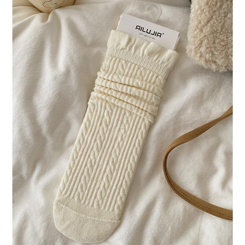 Wool Socks Children S Medium Tube Color Matching Lace Bubble Mouth Boneless Twist Stacking Socks Simple Trendy Socks One size
