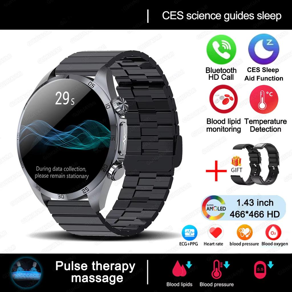 2025 NEW Pulse Therapy Smart Watch Sapphire Glass Screen ECG+PPG Blood Fats Uric Acid BT Call Sports Health Watches for Huawei