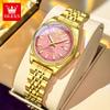 OLEVS Women's Watches Elegant Fashion Stainless Steel Original Brand Quartz Wristwatch for Lady Waterproof Luminous Date Dress