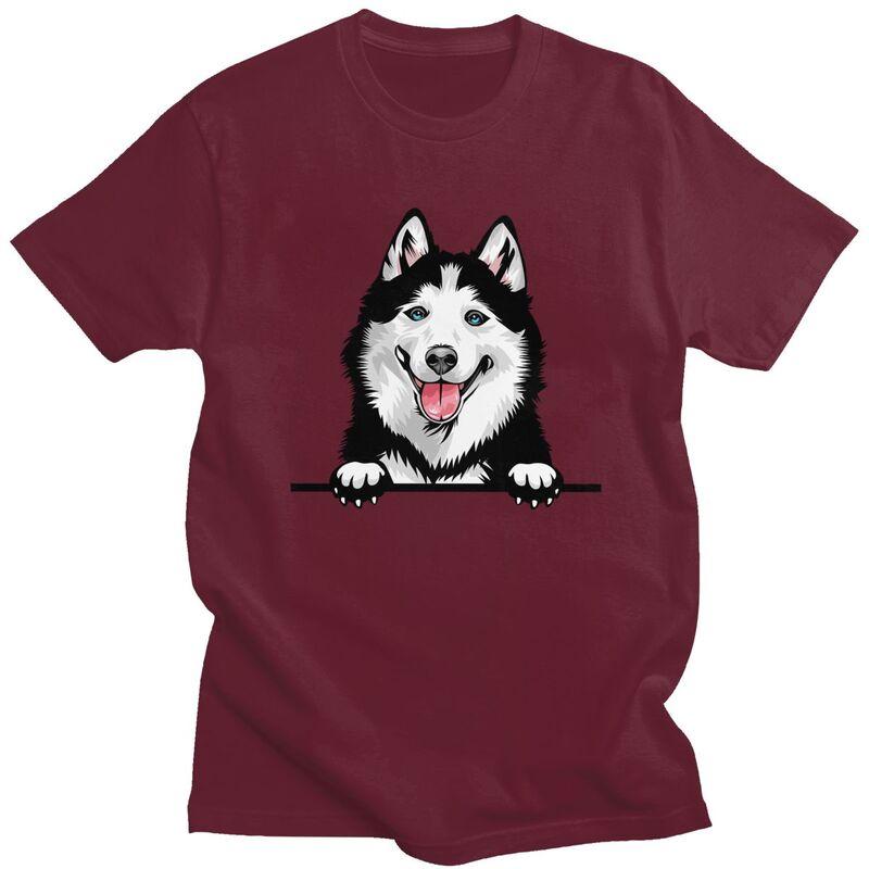 Custom Siberian Husky T Shirts Men Pure Cotton Tee Tops Alaskan Malamute Dog Tshirts ShortSleeve Tshirt Clothes